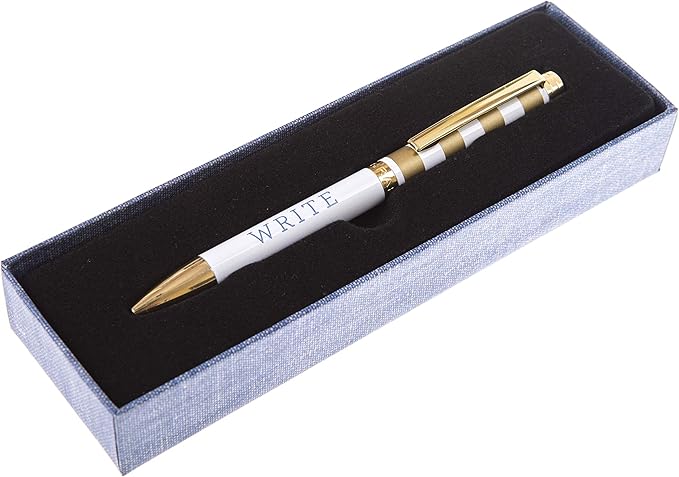 Graphique Chambray Fashion Pen, 5.5" Refillable Black Ink Ballpoint w/Write Quote & Matching Gift Box, Makes a Beautiful, Unique Gift