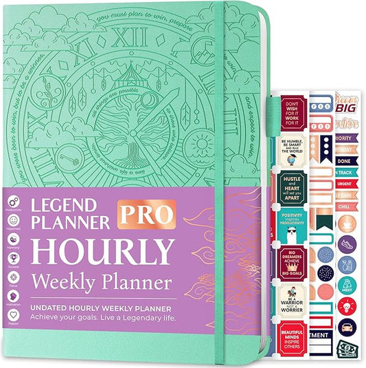 Legend Planner PRO Hourly Schedule - Weekly & Daily Organizer with Time Slots. Appointment Book Journal for Work & Personal, A4 (Aquamarine)