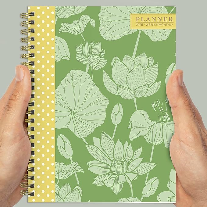 TF PUBLISHING 2025 Lotus Medium Weekly Monthly Planner - Habit & Task Trackers - Planner Monthly and Weekly with Organizer Stickers - 12 Month Calendar Planner - 6.5" x 8"