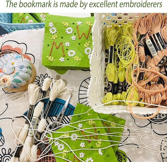 Personalized Hand Embroidered Corner Bookmark, Bookmarks for Women, Personalized Bookmark for Book Lovers, Cute Flower Book Mark by HNQCPCVU (X, Green)