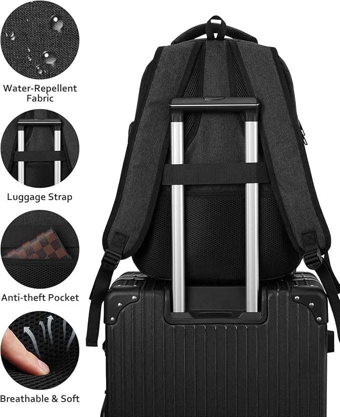 Laptop Backpack Men Book Bag for Women,School Backpacks for Teen Boys with USB Charger,Back Pack Anti Theft with 15.6 Inch Laptop Compartment for Business College High School,Black