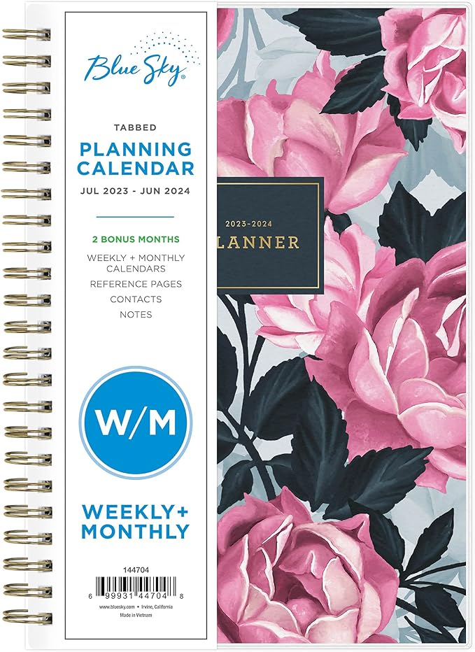 Blue Sky July 2023- June 2024 Academic Year Weekly and Monthly Planner, 5" x 8", Frosted Flexible Cover, Wirebound, Roosevelt Pink (144704)