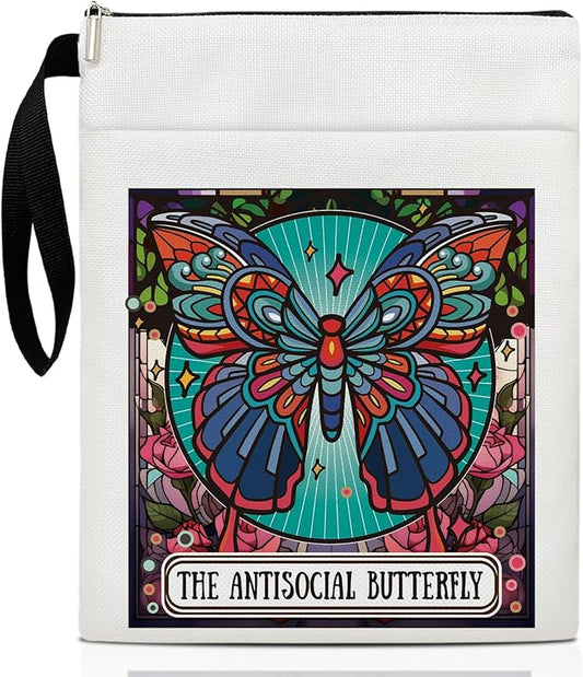 The Antisocial Butterfly - Butterfly Book Sleeve, Book Lovers Gifts Book Pouch Book Sleeve with Zipper and Front Pocket Reader Gifts Birthday Gifts for Adult Teen Teacher -08