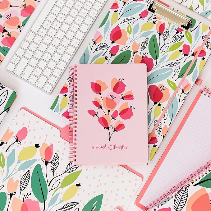 Steel Mill & Co Cute Mini Spiral Notebook, 8.25" x 6.25" Journal with Durable Hardcover and 160 Lined Pages, Pink Poppy