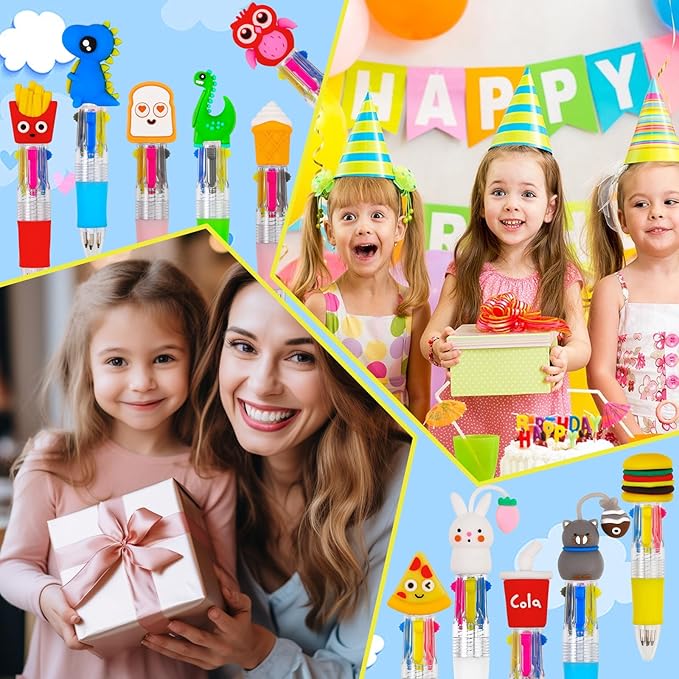 CZWZ 50Pcs Mini Multicolor Pens in One 4-in-1 Cute Pens Bulk for Kids, Ballpoint Pen for Birthdays and Children's Parties, Fun Pens Gifts Assorted Ink Kawaii Pens