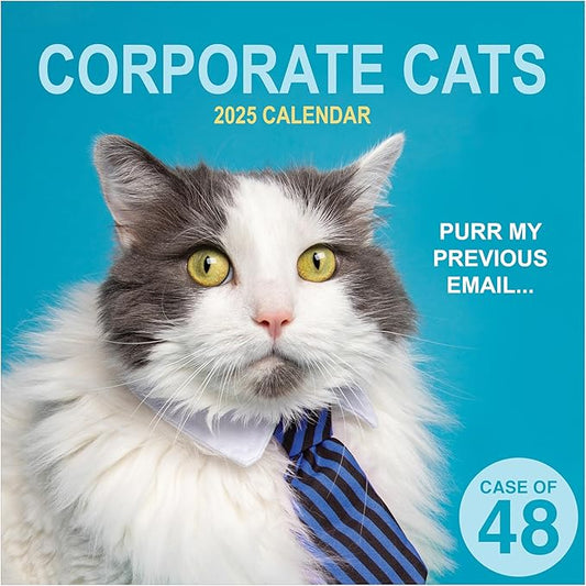 TF PUBLISHING 2025 Corporate Cats Wall Calendar Case of 48 - Large Grids for Appointments and Scheduling - Vertical Monthly Wall Calendar - Home and Office Organization - Premium Gloss Paper - 12"x12”
