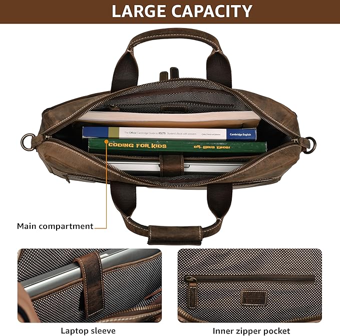 LEATHER VILLAGE 18" Leather Laptop Messenger Briefcase Bag for Men-Leather Satchel for Travel and Office Shoulder Bag-Rustic Brown