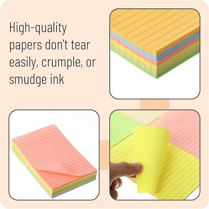 Mr. Pen Vintage Lined Sticky Notes - 4x6, 6 Pads, 45 Sheets, Colorful