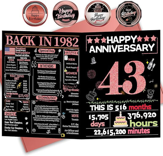 Joycard 43rd Anniversary Card for Women, Wedding Card for Wife, Sweet Marriage Decorations Gifts for Couple, Perfect for Her on Anniversary Day, Back in 1982
