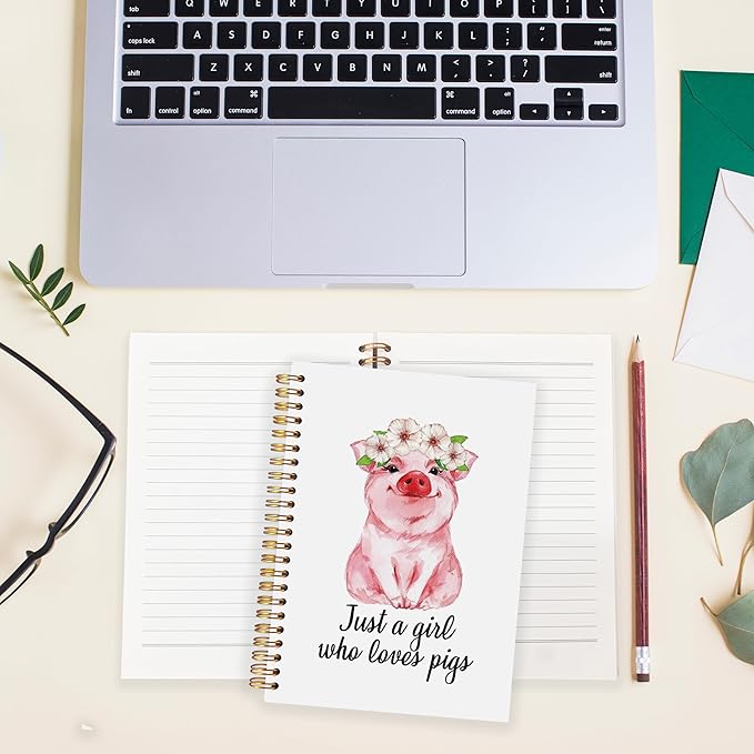 BearCake Pig Spiral Notebooks for Women,Preppy Aesthetic Notebook,Diary or Journal for School,Work,or Journaling,Just a Girl Who Loves Pigs,Cute pig Coquette Pink Hardcover Spiral Notebook 5.5x8.3