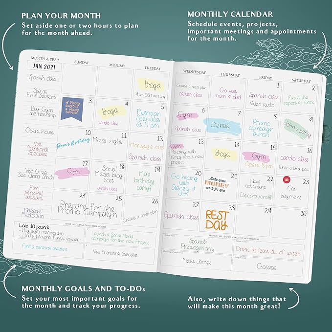 Legend Planner PRO Hourly Schedule - Weekly & Daily Organizer with Time Slots. Appointment Book Journal for Work & Personal, A4 (Viridian Green)