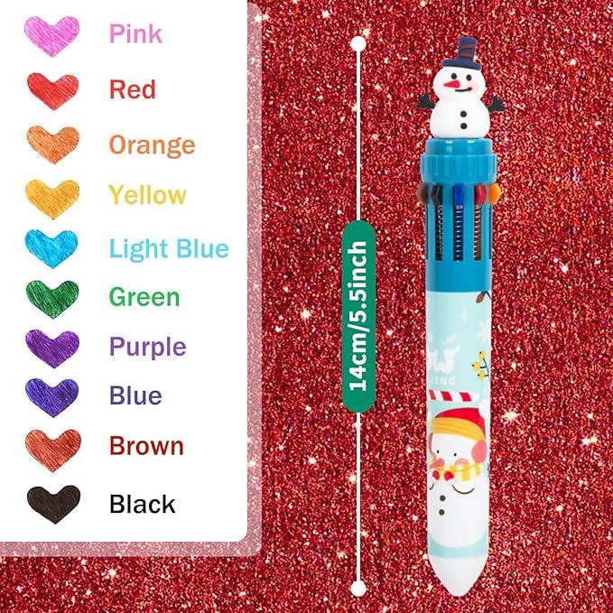 Cute Cartoon Christmas Multicolor Ballpoint Pen 0.7 mm, 10-in-1 Colored Pens Fine Point Retractable Ballpoint Pens for Office School Students Kids Birthday Gift, 5 Pack