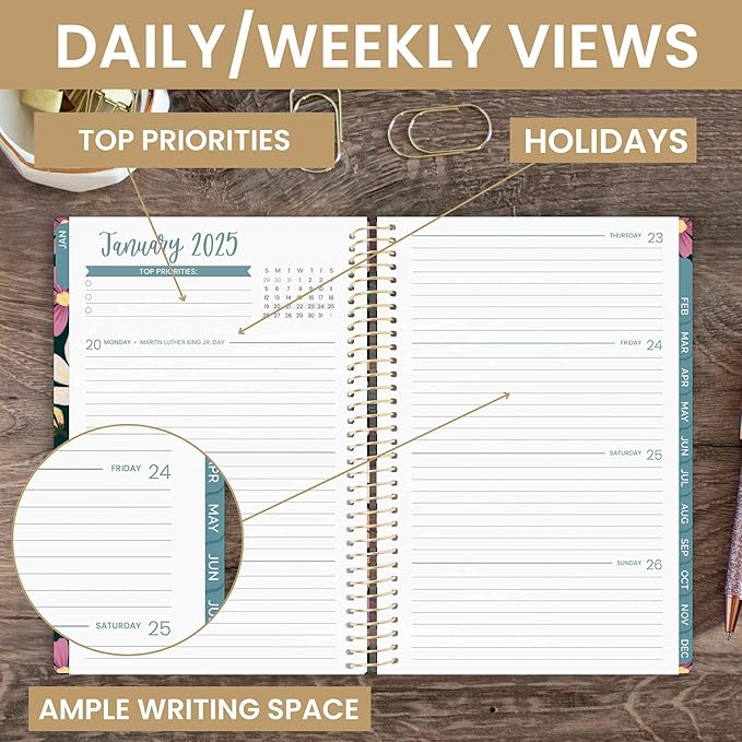 bloom daily planners 2025 Calendar Year Day Planner (January 2025 - December 2025) - 5.5” x 8.25” - Weekly/Monthly Agenda Organizer Book with Stickers & Bookmark - Blooming Wildly