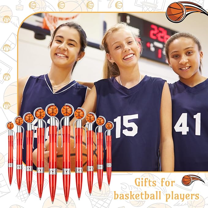 Zhanmai 24 Pcs Novelty Basketball Pens Sports Ballpoint Pens Basketball Party Favors Desk Cool Writing Tool for Students Supplies Stationery School Office Decor(Red,Basketball)