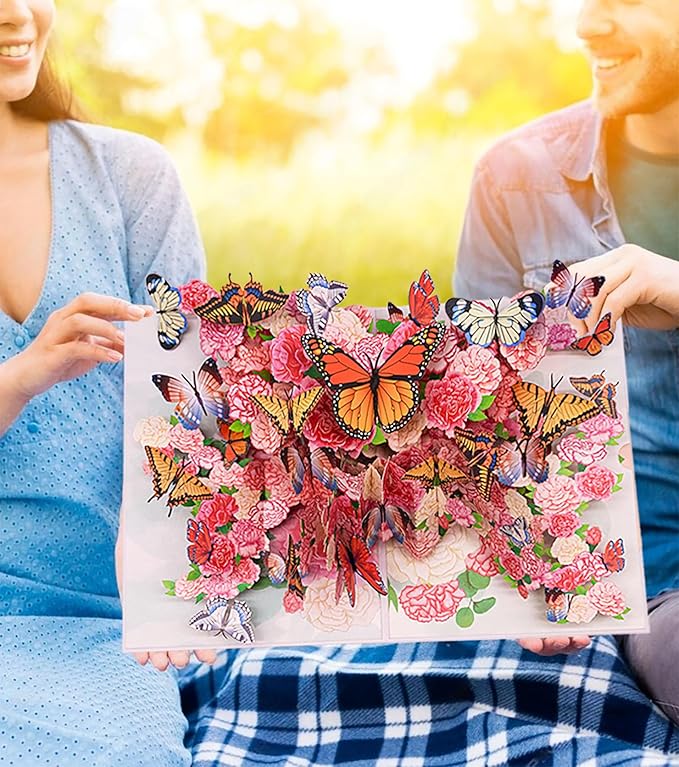 Butterfly Flower Pop Up Card, 3D Butterflies Flowers Garden Anniversary Valentine's Day Popup Cards, Thank You, Happy Birthday Greeting Card for Mom, for Wife, for Daughter, for Sister