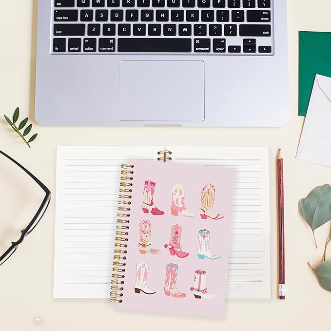 BearCake Cowgirl Boot Notebook, Cowgirl Stuff, Cowgirl Gifts, Western Office Supplies, Western Stuff for Women, Boho Western Notebook Journal 5.5x8.3 pink