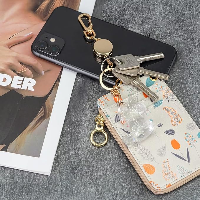 Retractable Badge Holder, Pretty Bling Pink ID Badge Reel with Retractable Cord for Name Card Keychain，Metal Retractable Key Ring for Women Nurse Teacher Student,2 Pack