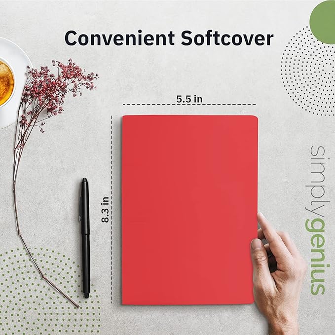 Simply Genius A5 Notebooks for Work, Travel, Business, School & More - College Ruled Notebook - Softcover Journals for Women & Men - Lined Note Books with 92 pages, 5.5" x 8.3" (Red, 6 pack)