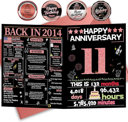 Joycard 11th Anniversary Card for Women, Wedding Card for Wife, Sweet Marriage Decorations Gifts for Couple, Perfect for Her on Anniversary Day, Back in 2014