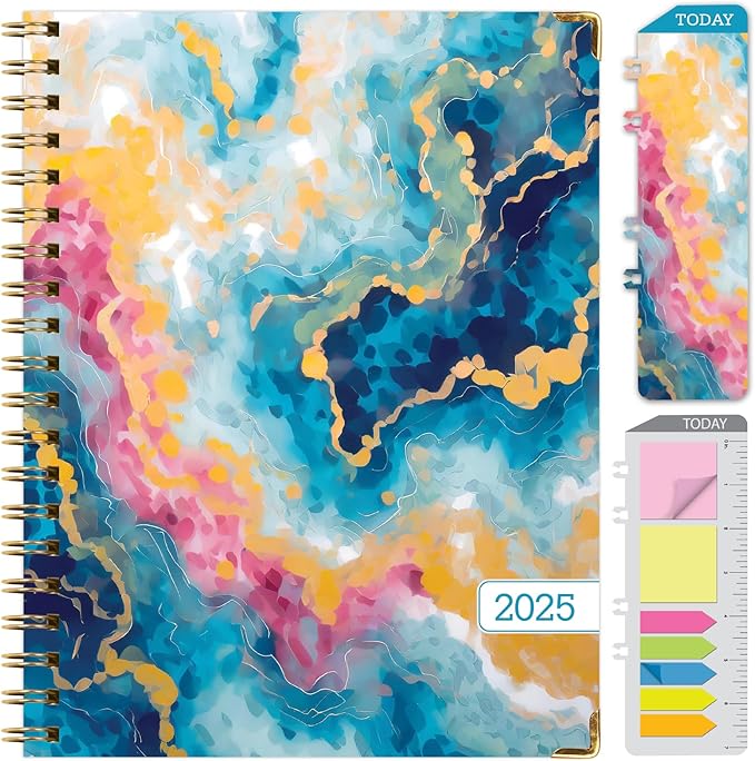 HARDCOVER 2025 Planner, 8.5"x11": 14 Months (November 2024 - December 2025), Daily Weekly Monthly Planner, Yearly Agenda, Bookmark, Pocket Folder and Sticky Note Set (Speckled Marble)