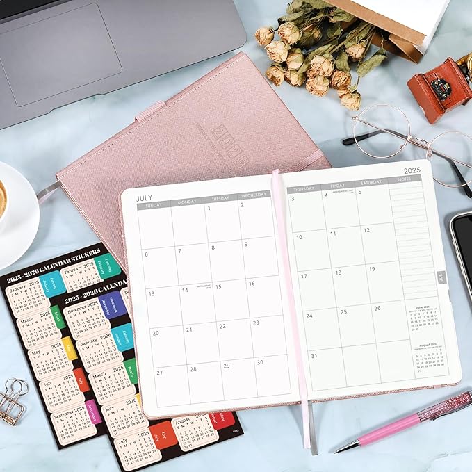 2025 Planner - 2025 Planner Weekly and Monthly, 5.75" x 8.25", Jan. 2025 - Dec. 2025, Saffiano Leather with Thick Paper, Back Pocket with 40 Notes Pages - Rose Gold