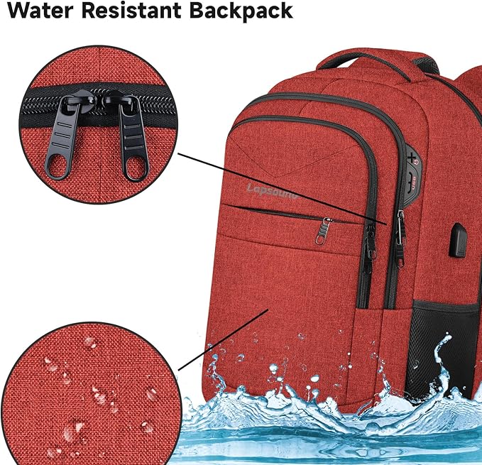 Lapsouno Business Laptop Backpack, Travel Laptop Backpack, Carry on Backpack, Anti Theft Sturdy 15.6 Inch TSA Friendly with USB Port, Water Resistant College School Bag Gifts for Men Women,Wine Red