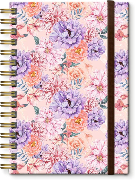 Spiral Journal Notebook, A5 Cute Notebooks for Women Men, College Ruled Hardcover Notebook for Work & Note Taking, 60 Pages Double-Wire Journals for Writing Luxury Flowers