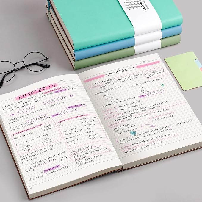 AHGXG Thick Notebooks - B5 Large Lined Journal for Women, 320 Numbered Pages Notebooks College Ruled, 100gsm Thick Paper, Leather Softcover, 7.6'' X 10''- LightBlue