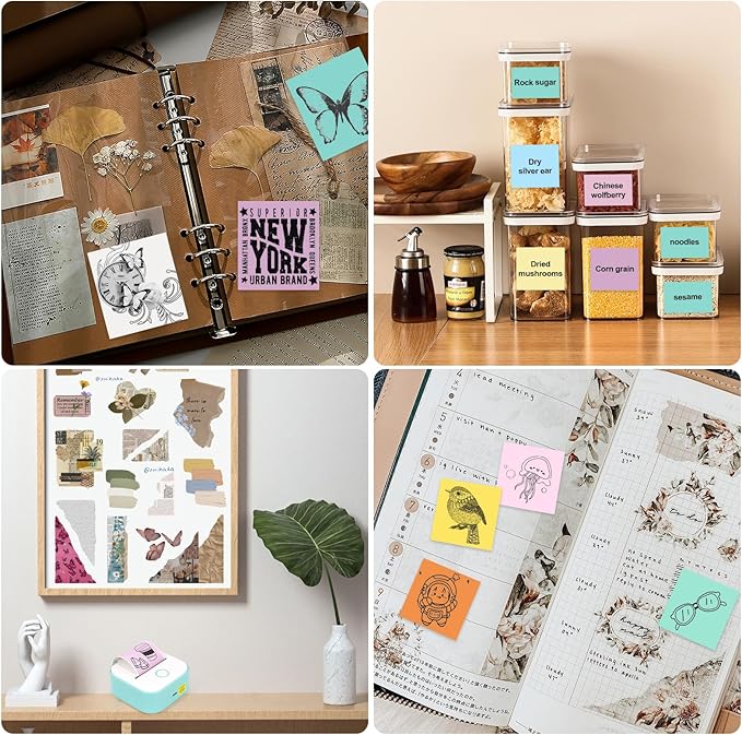 14 Rolls 53mmx28mm Thermal Printer Paper, Mini Colorful Self-adhesive Label Printer Paper for Phomemo Memoking Mini Printer, Small Printer T02/M02, Study Notes, Journal Photos (Multicolor)