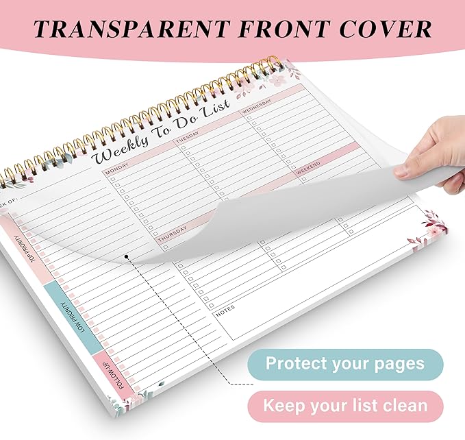 Weekly To Do List Notepad with 52 Undated Sheets（8.5"×11"）- Undated Weekly Desk Planner for Women & Man, School/Office Supplies - Whispering Petal