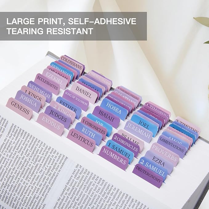 Laminated Bible Tabs for Women & Men - Large Print Tabs for Study Bibles, Boho Theme for Easy Navigation and Quick Reference - Easy-to-Read and Apply Tabs for All Ages-Dreamy Gradient