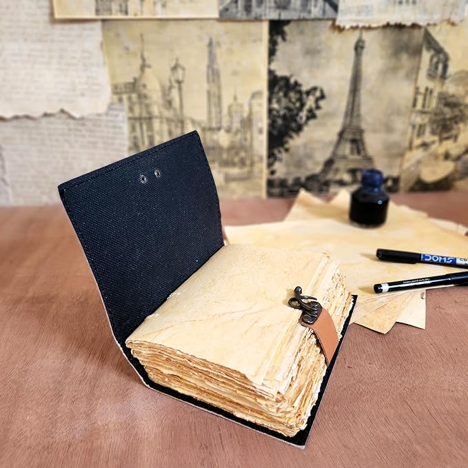 Big Medium Sailing Ship Leather Journal Dairy Notebook Sketchbook | 200 Deckle Papers | C-Shape Lock for Closure (8*6 inch)