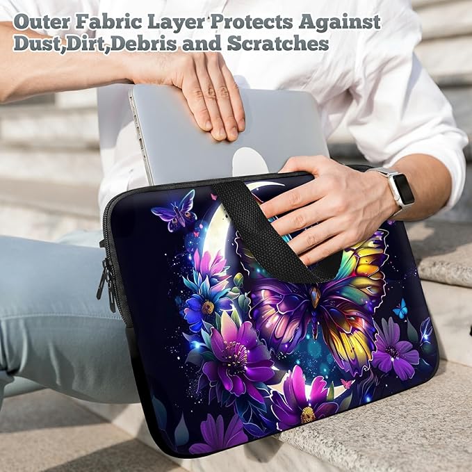 Laptop Sleeve Case Bag 15 inch, Color Moon Butterfly Slim Carrying Case Durable Handbag Travel Laptop Bag for 15 inch MacBook Air M3/M2/15 Pro/Surface Laptop 7/6/5/4/3/ Dell XPS 15 Plus