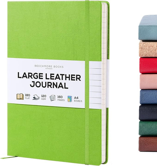 BEECHMORE BOOKS Lined Journal Notebook, 8.5 x 11.5 inch, A4 160 Lined Pages, Hardcover Leather Journals for Women, Men, Writing and Notebooks for Work - 120 GSM Thick Paper, Gifts Box Included