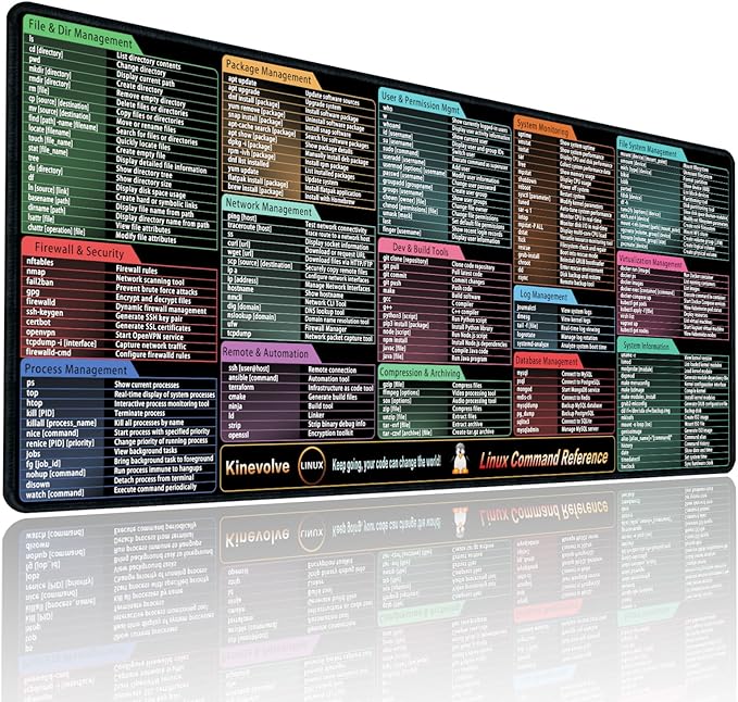 Linux Commands Mouse Pad,200+ Commands Desk Mat,Shortcuts to Kali/Ubuntu/OpenSUSE/Red Hat/Arch/Debian/Unix Programmer. XL Cheat Sheet Mousepad 31.5" x 11.8"