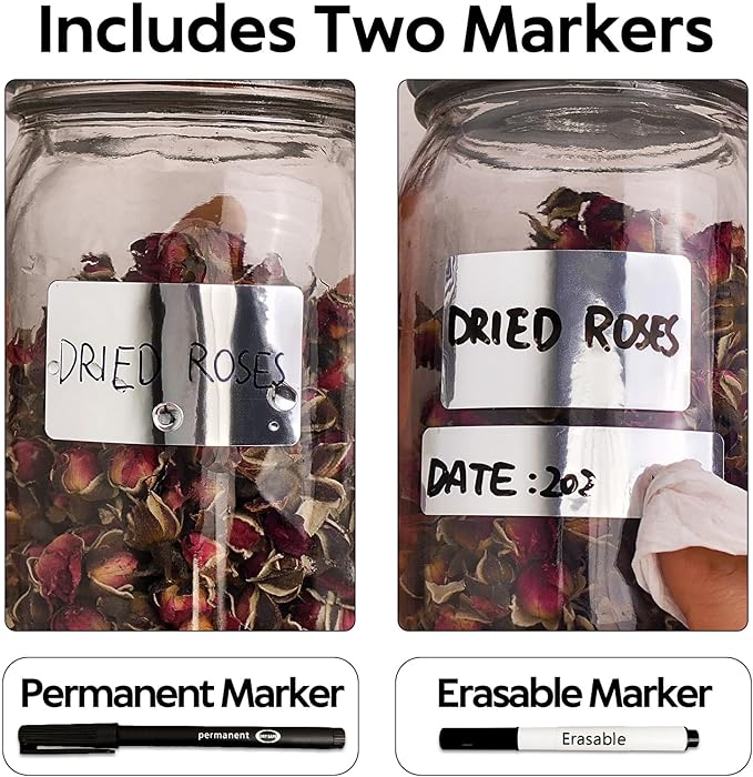 170Pcs Brightsilver Removable Labels for Jars,for Storage Bins,for Food Containers with 2 Liquid Chalk Marker(Brightsilver)