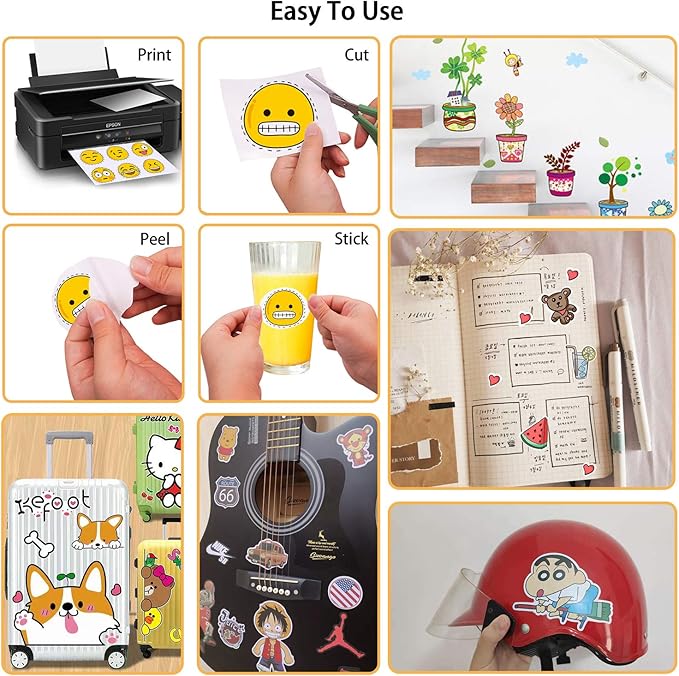 Premium Printable Vinyl Sticker Paper for Inkjet Printer - 25 Matte White Waterproof Decal Paper Sheets - Dries Quickly and Holds Ink Beautifully