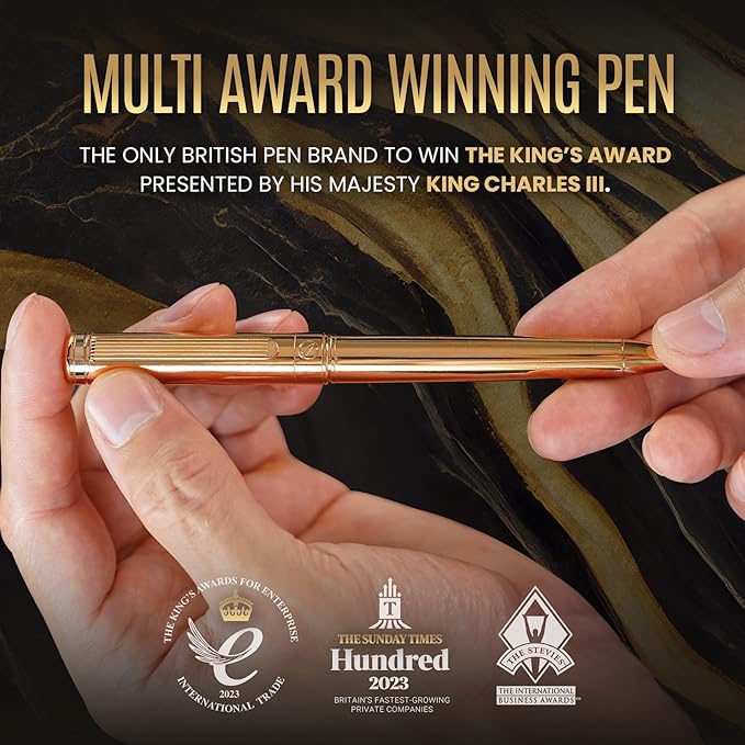 Scriveiner Gold Ballpoint Pen - Stunning Luxury Pen with 24K Gold Finish, Schmidt Black Refill, Best Ball Pen Gift Set for Men & Women, Professional Executive Office, Nice Fancy Designer Pens