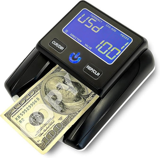 K630 Counterfeit Bill Detector for US Dollars. Checks for UV(Ultraviolet), MG(Magnetic), IR(Infrared), Paper Quality and Size.