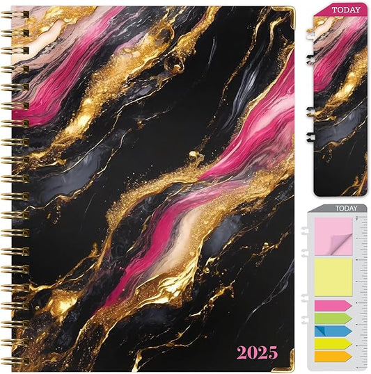 HARDCOVER 2025 Planner, 8.5"x11": 14 Months (November 2024 - December 2025), Daily Weekly Monthly Planner, Yearly Agenda, Bookmark, Pocket Folder and Sticky Note Set (Dark Gold Marble)