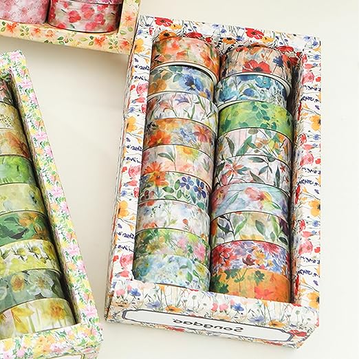 18 Rolls Blossom Washi Tape Set Floral Arts Adhesive Tapes Flowers Garden Decorative Masking Tape Set for Craft, Kids, Scrapbook, DIY, Gift Wrapping (Pastel Charm)