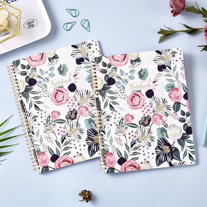 Spiral Notebook - Notebooks Spiral Bound, 8.5" * 11", Journal Notebook with Thick Paper & Back Pocket, 144 Pages, with Twin-Wire Binding, Journals for Women, College Ruled Notebooks - Floral