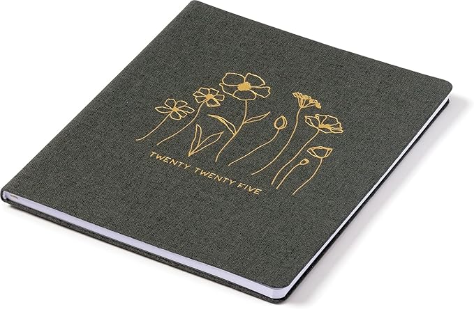 Eccolo 2025 Large Agenda Planner, 12 Month, Yearly, Monthly & Weekly Pages, Habit & Gratitude Tracker (Linen Flexi-Cover - 8 x 10")