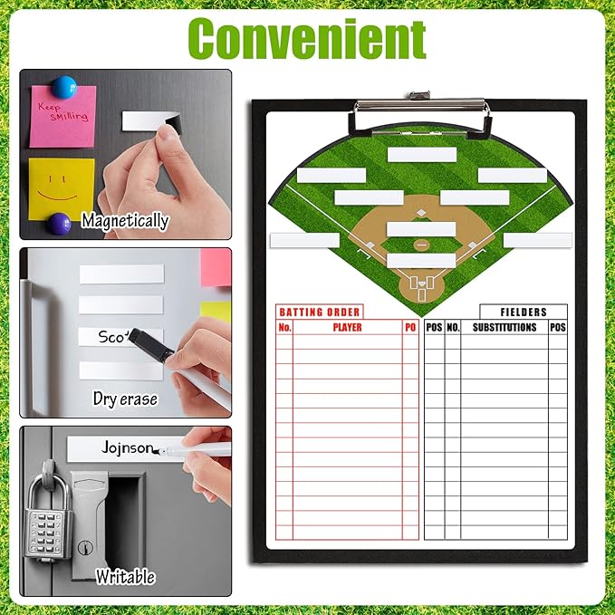 Deekin 60 Pack 2.36 x 0.51 Inches Magnetic Baseball Lineup Board Tabs White Magnetic Dry Erase Labels Write Wipe Magnet Strip for Dugout Name Tags Softball Line up Board Clipboard Calendar Home Office