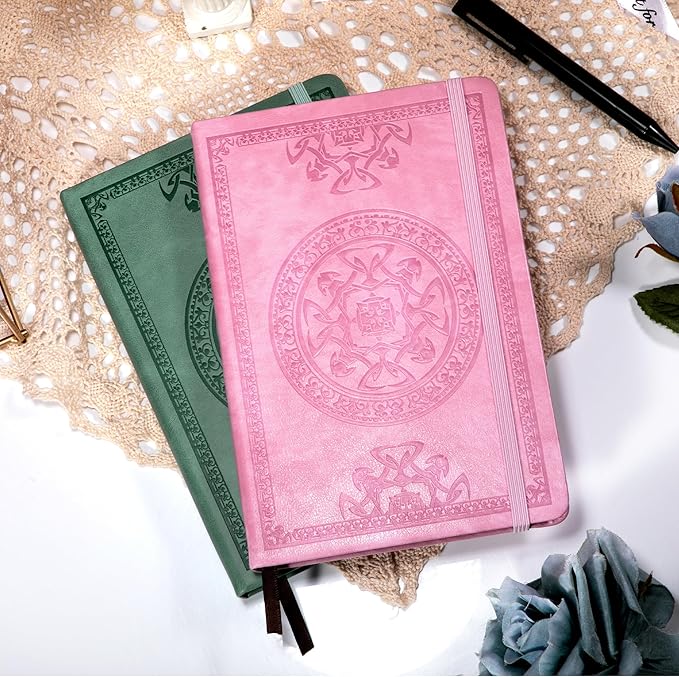 CAGIE Leather Journals for Writing Hardcover Journal for Men with Pen, 290 Pages Lined Journaling Notebooks for Work Pink Leather Vintage Journal Notebook, 6.1" x 8.5"