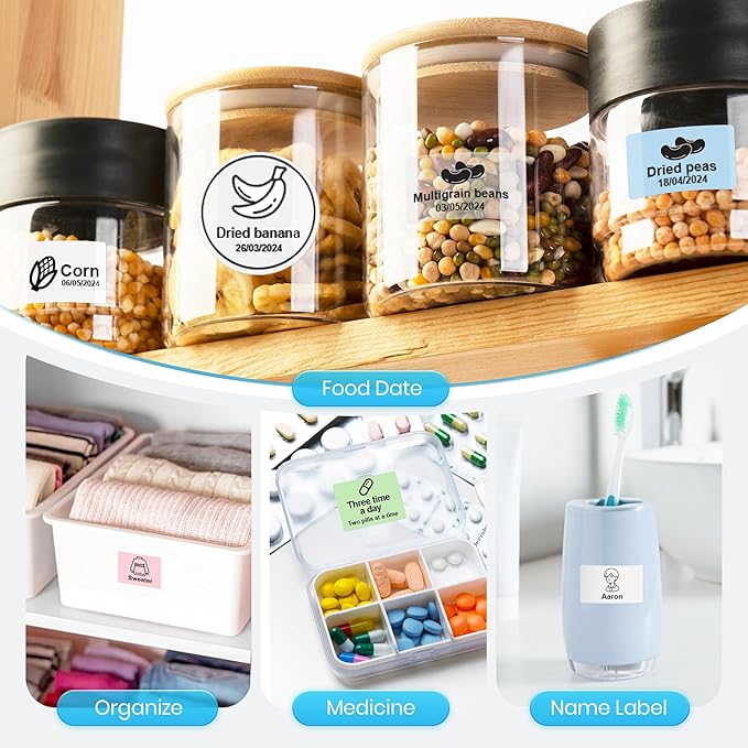 POLONO Genuine Thermal Labels for PM220S Label Makers, 1.57"x1.18" (40x30mm) Thermal Label, Waterproof, Multi-Purpose Self-Adhesive Labels for Small Bussiness, Office, School, 230 Labels/Roll (White)