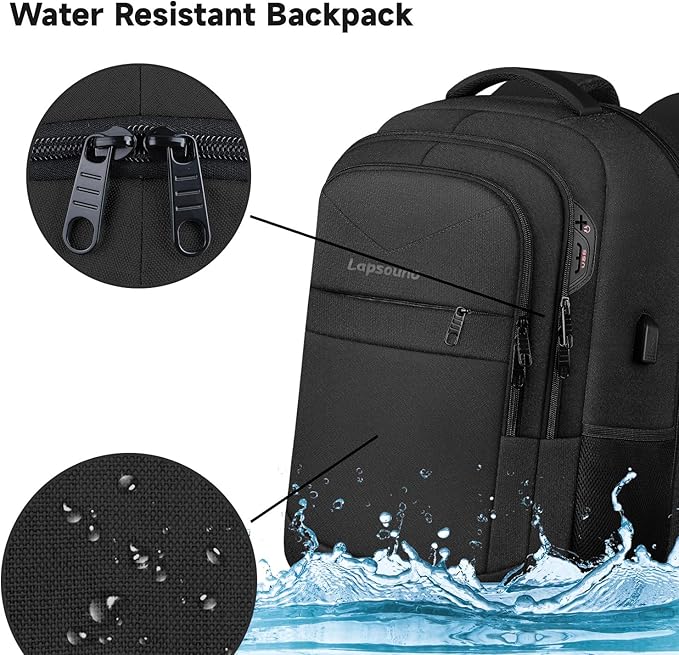 Lapsouno Laptop Backpack, Travel Laptop Backpack, Business Anti Theft Slim Sturdy 15.6 Inch TSA Friendly with USB Port, Water Resistant College School Computer Bag Gifts for Men Women, Black