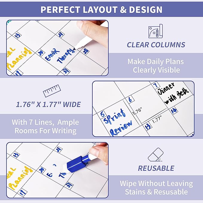 Large Dry Erase Calendar – Yearly Wall Calendar Dry Erase, 57.9" x 37", 12-Month Undated Calendar, Reusable Laminated with 15 Stickers - Purple