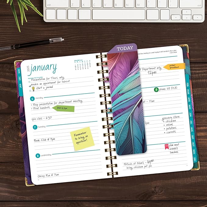 HARDCOVER 2025 Planner, 5.5"x8": 14 Months (November 2024 - December 2025), Daily Weekly Monthly Planner, Yearly Agenda, Bookmark, Pocket Folder and Sticky Note Set (Pastel Peacock)