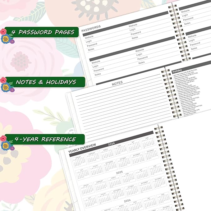 Tullofa Monthly Planner/Calendar 2024-2027 - Jul. 2024 - Jun. 2027, 3 Year Monthly Planner, 9" x 11", 2024-2027 Monthly Planner with 36 Months + Tabs + Double-side Pocket + Flexible Cover - Floral